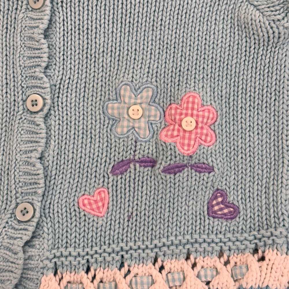 Vintage Koala Kids Embroidered Floral Cardigan Kids 36M Cotton Heart Cottagecore - Picture 2 of 7